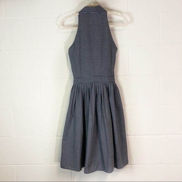 MICHAEL Michael Kors Blue And White Striped Dress Racer Back Belted Button Front - Picture 2 of 9